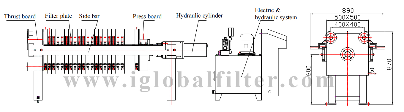 small capacity filter press technical drawing